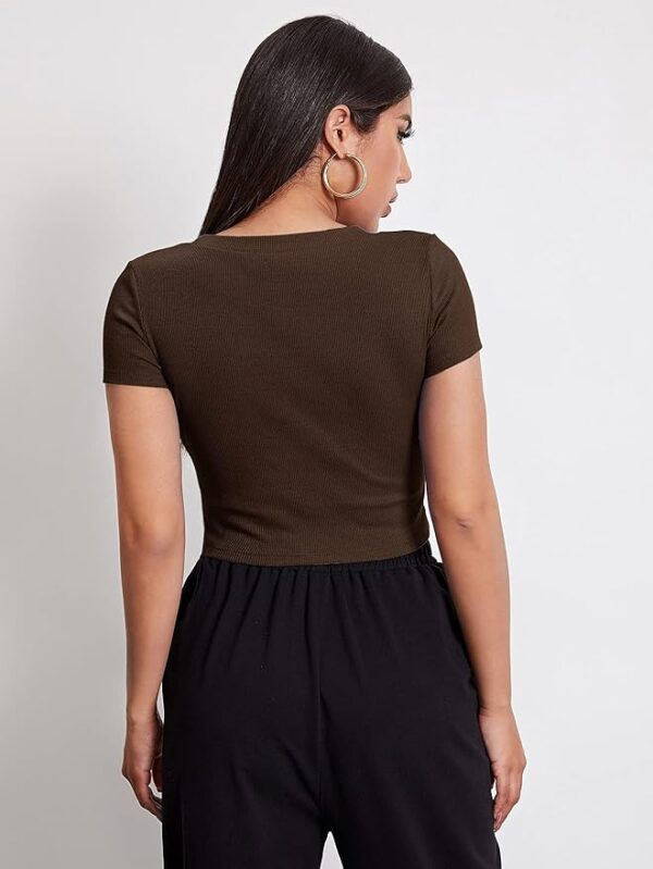 Aahwan Black Solid Ribbed Slim Fit Baby Tee Crop Top for Women's & Girls - Image 2