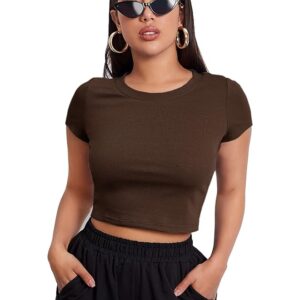 Aahwan Black Solid Ribbed Slim Fit Baby Tee Crop Top for Women's & Girls