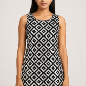 Monochrome Geometric Print Sleeveless Dress