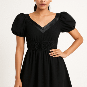 noir-elegance-puff-sleeve-dress