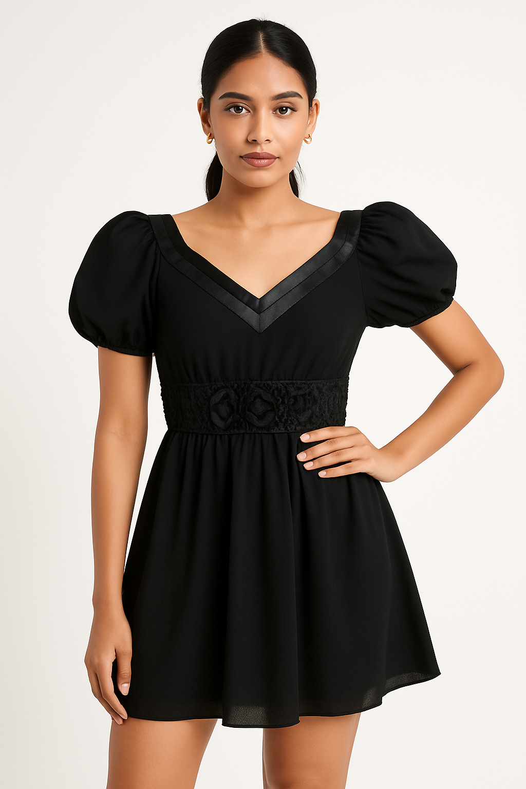 noir-elegance-puff-sleeve-dress