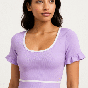 Lavender Ribbed Ruffle Sleeve Crop Top