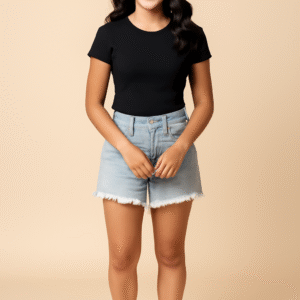 Light Blue High-Waisted Denim Shorts